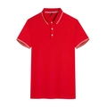 Detail of red Polo shirt with classic striped collar and premium pique cotton texture - Red