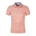 Men's peach pink short sleeve Polo shirt with striped collar and rib knit cuffs - Pink