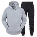 Heren casual trainingspak set met grijze hoodie met trekkoord en zwarte joggingbroek - S / Boven- En Onderstuk / Lichtgrijs