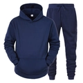 Detailoverzicht van het marineblauwe trainingspak met hoodie en geribbelde manchetten - S / Boven- En Onderstuk / Marineblauw