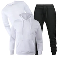 Dreiteiliges Fleece-Set für Herren mit weißen Hoodies und schwarzen Jogginghosen mit Bündchen - Weißes Oberteil mit schwarzer Hose