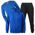 Herren Blau Fleece Kapuzenpullover und Schwarz Jogginghose 3-teilig Sportanzug Set - Blau mit schwarzer Hose