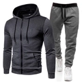 Men's grey polka dot zip hoodie and joggers set with a slim fit and fleece lining - Dark Gray + Dark Gray Pants