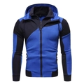 Men's two-piece tracksuit featuring a contrast navy blue and black zippered hoodie - M / Blue