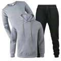 3-teiliges Herren-Freizeit-Fleece-Trainingsanzug-Set mit grauem Hoodie und schwarzer Hose - Hellgrau mit schwarzer Hose