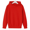 Classic red fleece hoodie for kids featuring ribbed cuffs and hem on white background - Red