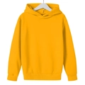 Detailed front view of bright yellow hoodie featuring ribbed cuffs and a smooth fabric finish - Yellow