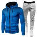 Royal blue zip hoodie and light grey joggers set with gradient polka dot accents - S / Top And Bottom / Blue + Light Gray Pants