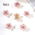6er-Set exquisite rosa Mini-Blumen-Haarklammern mit funkelndem Kristallschmuck - Set / Rosa