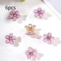 6er-Set lila Mini-Blüten-Haarklammern mit Strass-Zentrum und Gold-Finish - Set / Lila