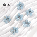 Set of 6 small light blue crystal flower hair claw clips for elegant hair styling. - Blue