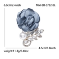 Elegant blue fabric flower brooch with white pearl and sparkling rhinestones for dress - Blue
