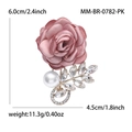 Elegant pink fabric rose brooch with faux pearl and sparkling rhinestone leaf accents - Pink