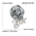 Gray fabric rose brooch with pearl and rhinestone accents for wedding dresses. - Gray
