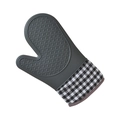 Guanto da forno in silicone grigio con trama a diamante e polsino a scacchi bianco e nero - Pezzo Singolo / Grigio
