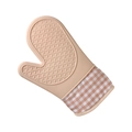 Guanto da forno corto in silicone beige con griglia antiscivolo e polsino a quadri - Pezzo Singolo / Beige Nordico