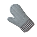 Short plaid cotton heat resistant glove with gray anti-slip diamond texture silicone palm - Single Piece