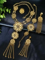 Detailed view of 24k gold jewelry set with flower patterns and delicate tassels - 3D Flower Hollow Tassel Style (YZNBER-90)