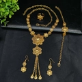 Exquisite 24k gold filigree jewelry set with floral necklace bracelet earrings and ring - Flower Hollow Tassel Style (WZNBER-36)