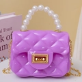 Mini purple jelly crossbody bag with quilted pattern, pearl handle and gold chain - Purple