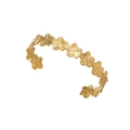 Close-up of gold-plated stainless steel flower bangle with radial textured petals - Gold