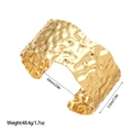 Detailed size view of wide gold-plated stainless steel cuff with hammered texture finish - Hammered Texture Style (YY332) / Gold