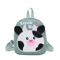 Green canvas kids backpack featuring a cute cartoon cow character and Love Baby text - Green Cow