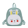 Mint green canvas mini toddler backpack with white rabbit ears and Love Baby print - Green Bunny