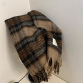 Classic brown and black plaid tassel scarf with vintage plaid pattern for autumn - Brown