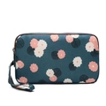 Teal canvas wristlet bag with white and pink daisy floral print and zipper strap - Light Blue Snowflake