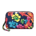 Navy blue canvas wristlet bag with vibrant colorful floral pattern and metal zipper - Oil Painting Flower
