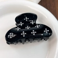 Elegante schwarze Acryl Haarklammer mit glänzenden Strass Perlen Blumenmustern - 6.5cm / Schwarz