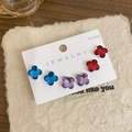 Tre paia di orecchini a quadrifoglio in cristallo blu, viola e rosso con perni in argento 925 - Perno per orecchino in argento sterling 925 Stile quadrifoglio (GB1050)