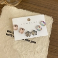 Three pairs of elegant crystal stud earrings in pink, smoky grey, and iridescent colors - Flower Stud Earrings Style (GB1051) / 3 Pairs Set