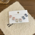Rectangle zircon stud earring set with blue and iridescent white stones on display card - Block Stud Earrings Style (GB1052) / 3 Pairs Set