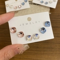Three-pair square cut crystal stud earrings in pink, iridescent white, and blue finishes - Small Oval Stud Earrings Style (GB1054) / 3 Pairs Set