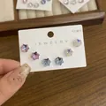 Three pairs of sparkling star earrings in purple, blue, and aurora colors with 925 silver needles - Small Star Stud Earrings Style (GB1057) / 3 Pairs Set