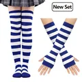 Blue and white striped over-the-knee socks and arm warmer set for cosplay outfits - One Size / Royal Blue Wide Stripes