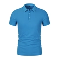 Bright blue short-sleeve polo shirt with breathable pique fabric and classic button collar - Peacock Blue