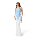 Halter neck backless fishtail gown in blue and white color block for evening events - XS / Sky Blue