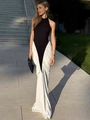 Detail of elegant black halter top and white fishtail maxi skirt for formal evening events - XS / Black