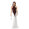Chic halter backless fishtail dress in brown and white contrast for formal events - XS / Coffee