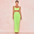 Zweiteiliges Set aus neongrünem Rippstrick-Crop-Top und langem Rock mit hoher Taille - Hellgrün