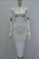 Close-up of white bandage dress featuring V-neckline and horizontal weave texture - XS / White