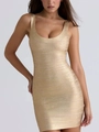 Mini abito bandage oro champagne attillato con lucentezza metallica e scollo a U - XS / Oro
