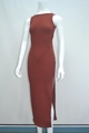 Vestido midi de punto acanalado rojo óxido sin mangas con abertura lateral elegante - XS / Marrón