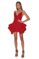 Elegant red V-neck bandage dress with layered ruffles and slim fit for women - Red