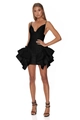 Elegant black bodycon strap dress with multi-layer ruffles and corset style silhouette - Black