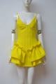 Slim fit yellow mini dress with V-neck, ribbed fabric and double-layered ruffles - Yellow