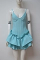 Light blue ribbed knit mini dress with layered side ruffles and skinny shoulder straps - Lake Blue